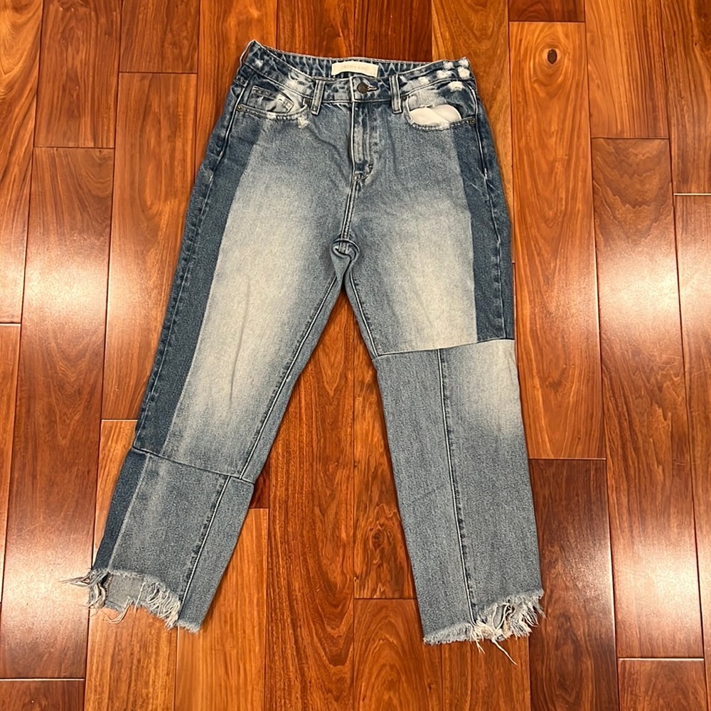 High-Waisted Patchwork Jeans